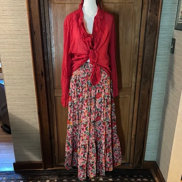 NATURAL LIFE Red and Pink Tiered Maxi Skirt - Picture 4 of 14